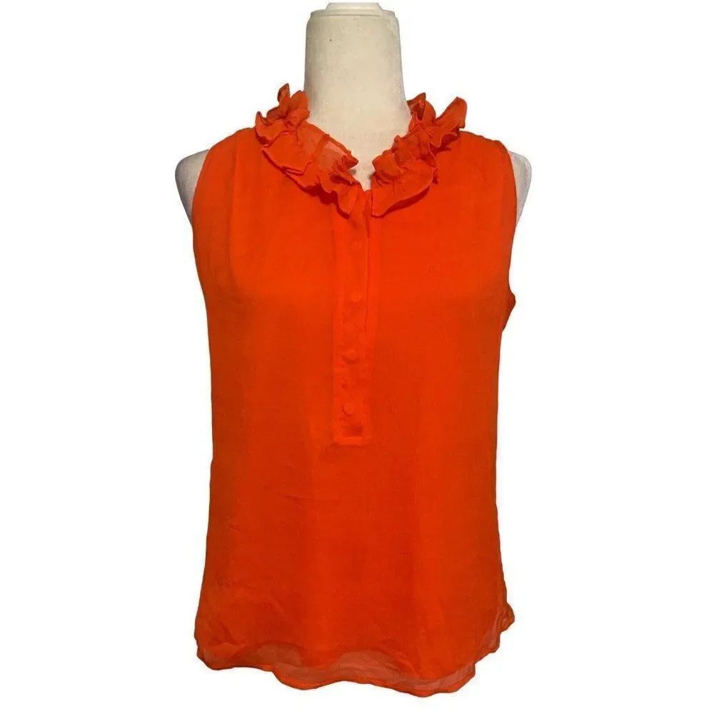 j crew womens solid red orange 100% silk tank top blouse 4 small